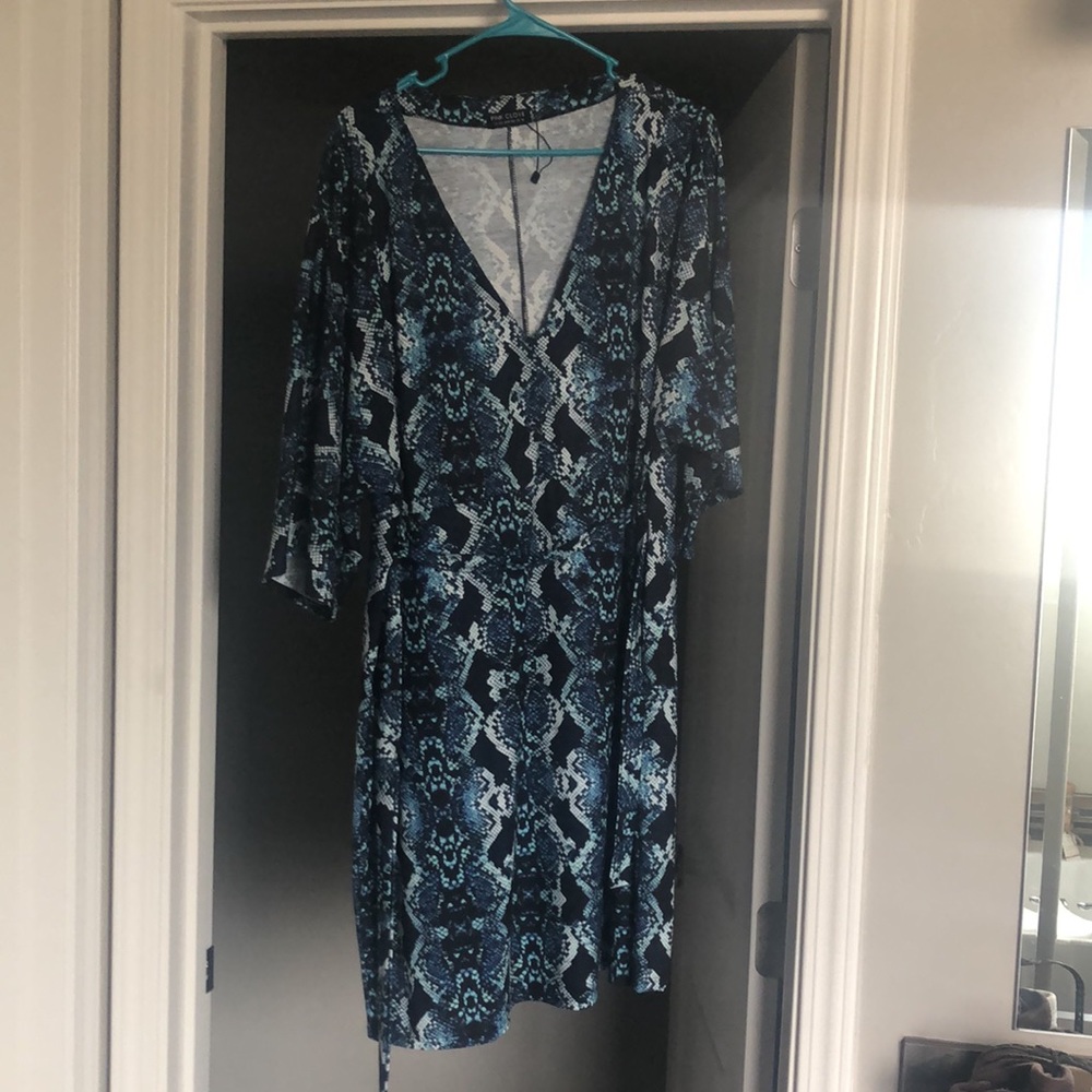 Blue Python Print Wrap Dress